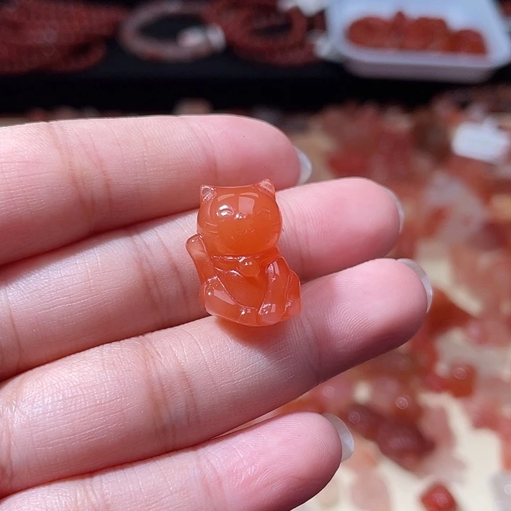 南红玛瑙招财猫打孔备注未镶嵌1136