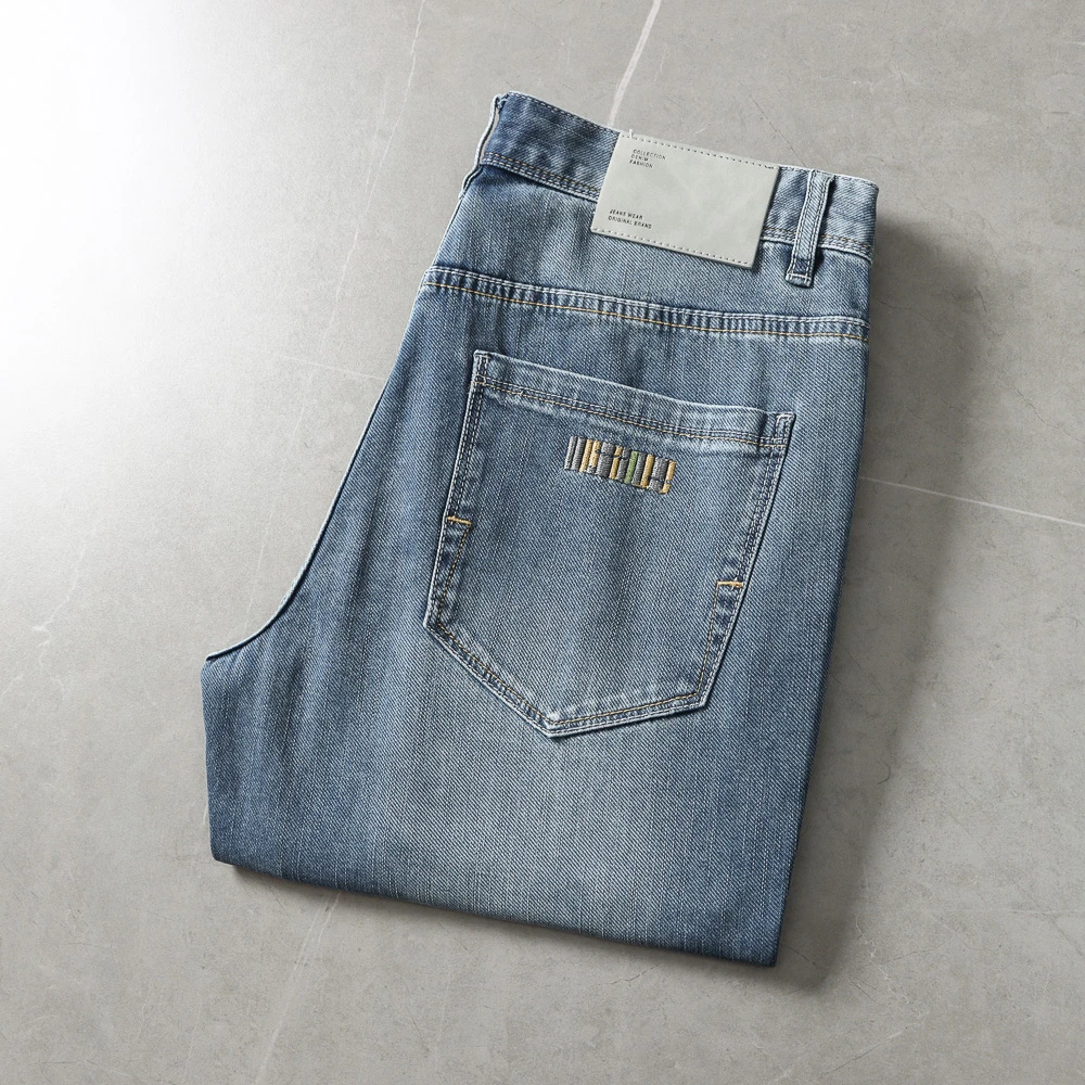 水洗磨白弹力透气撤柜剪标男春夏通勤直筒裤舒适牛仔裤男孩