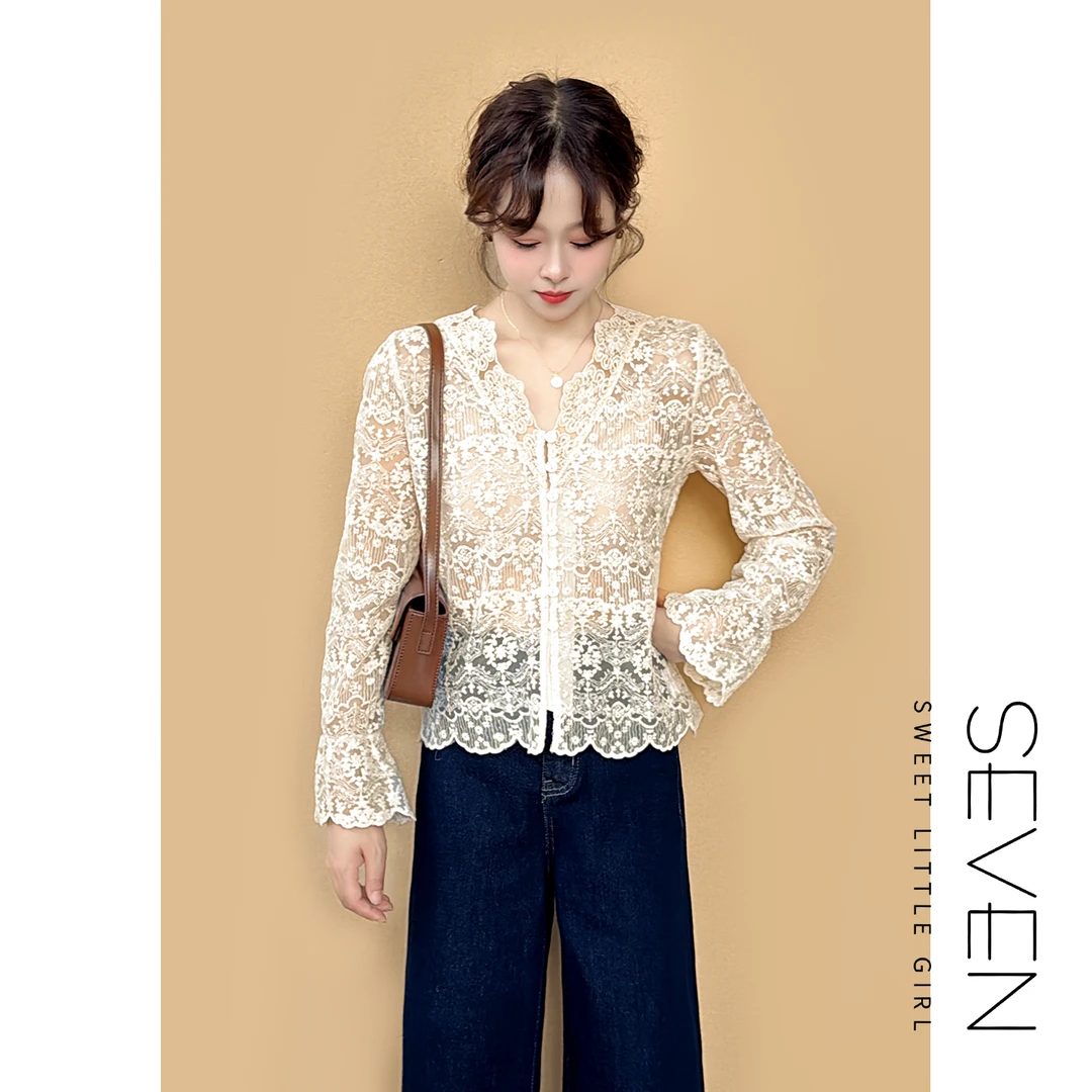 浪漫祷告⑦七七146小个子法式感镂空内搭蕾丝小衫女秋季衬衫小美说