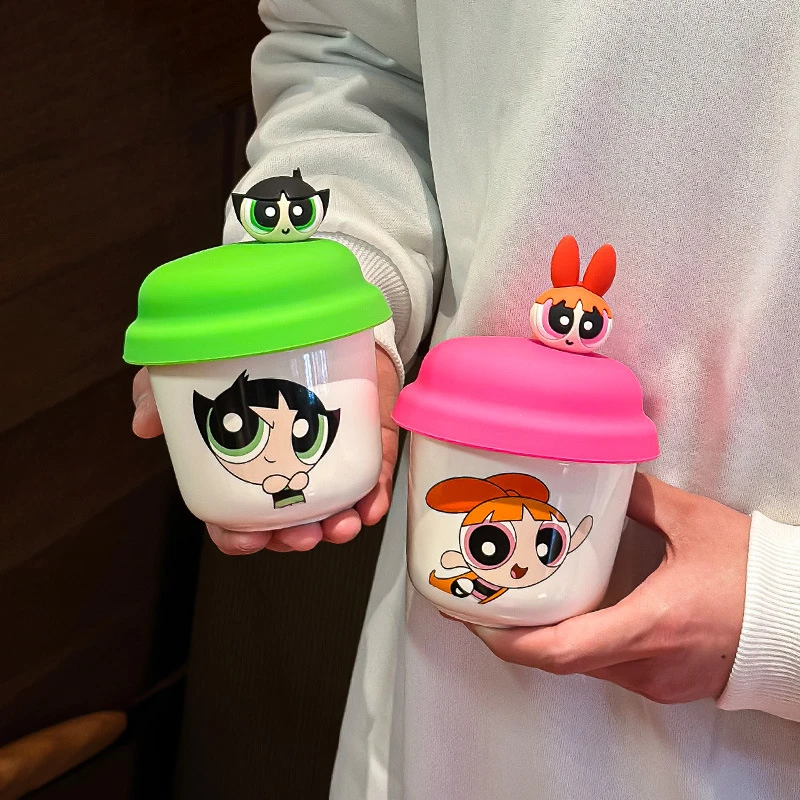 可爱飞天小女警随手杯咖啡杯带盖家用陶瓷水杯送女生闺蜜生日礼物
