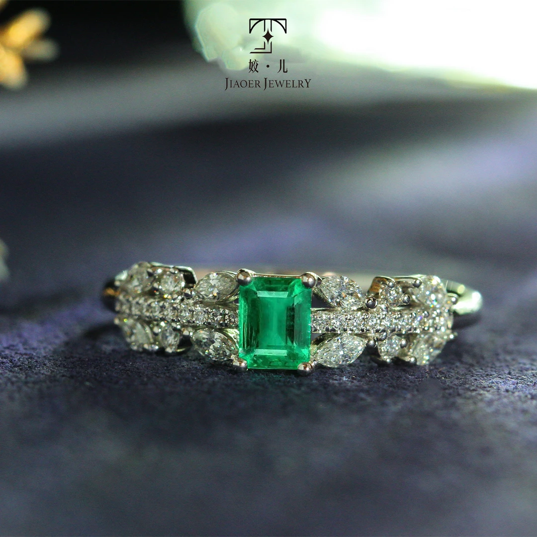 【姣儿珠宝】18K金30分潘杰希尔祖母绿钻石戒指轻奢珠宝吉尔德