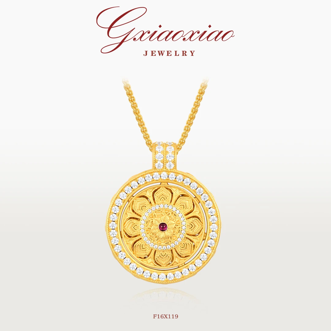 G XIAOXIAO 镀K金 气质复古高级感精致莲花罗盘项链 F16X119