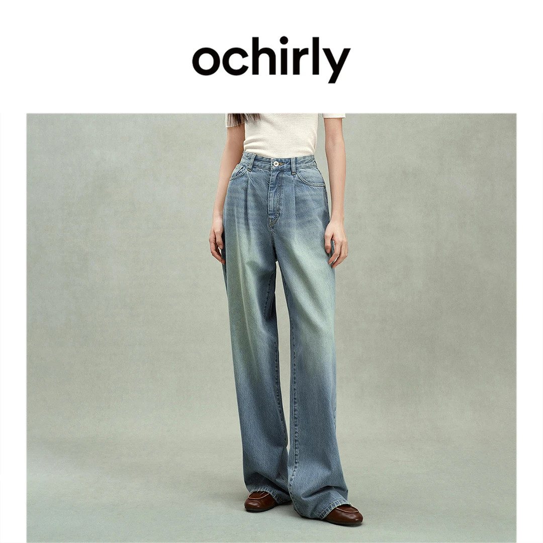 ochirly欧时力土耳其进口直筒牛仔长裤女复古蓝色春秋季2025新品