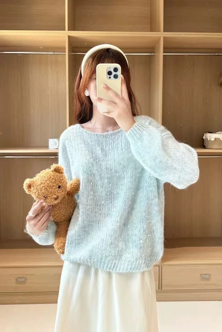 【柚子专属】慵懒风套头亮片毛衣新款宽松温柔软糯百搭针织衫上衣