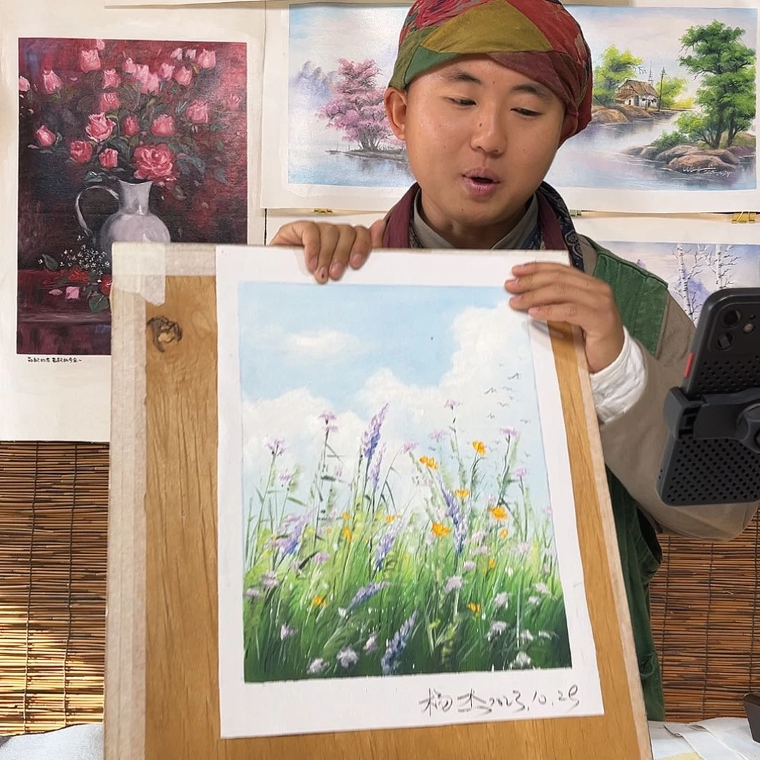 油画行路人小院绘画作品竞拍
