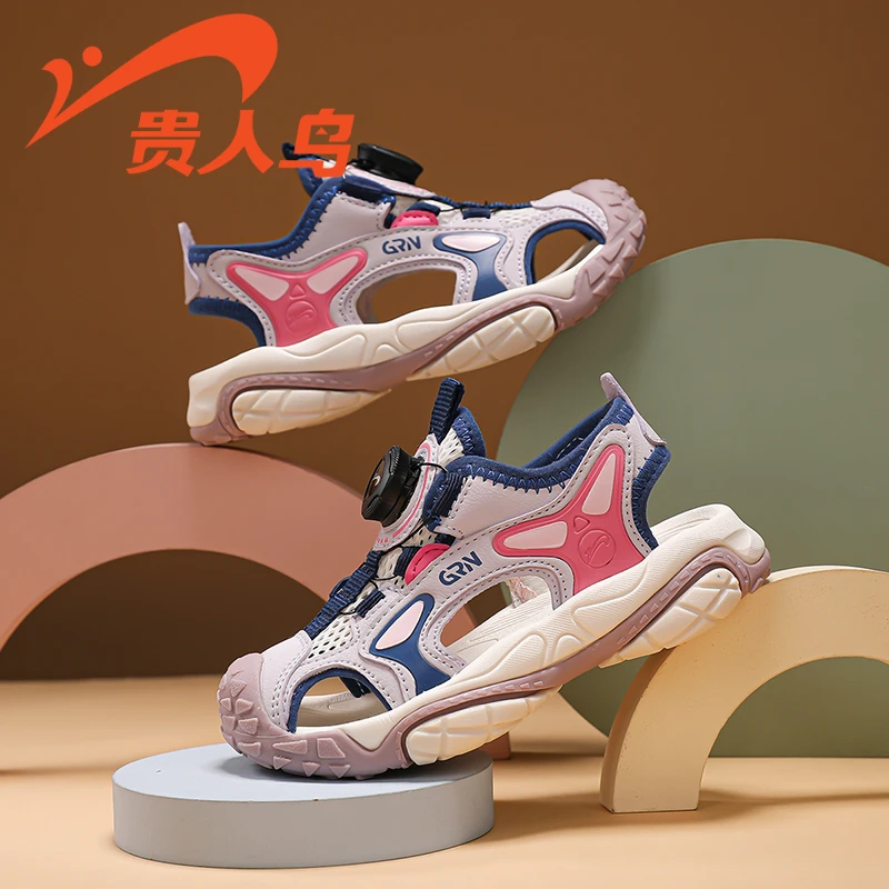 贵人鸟女童鞋子夏季凉鞋软底防滑时尚休闲包头透气中大童运动镂空