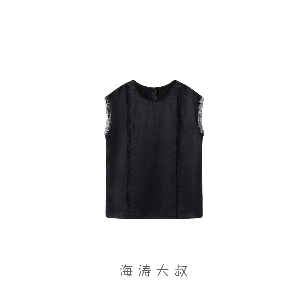 【海涛大叔】「华尔兹」醋酸镂空花边背后开襟无袖小衫