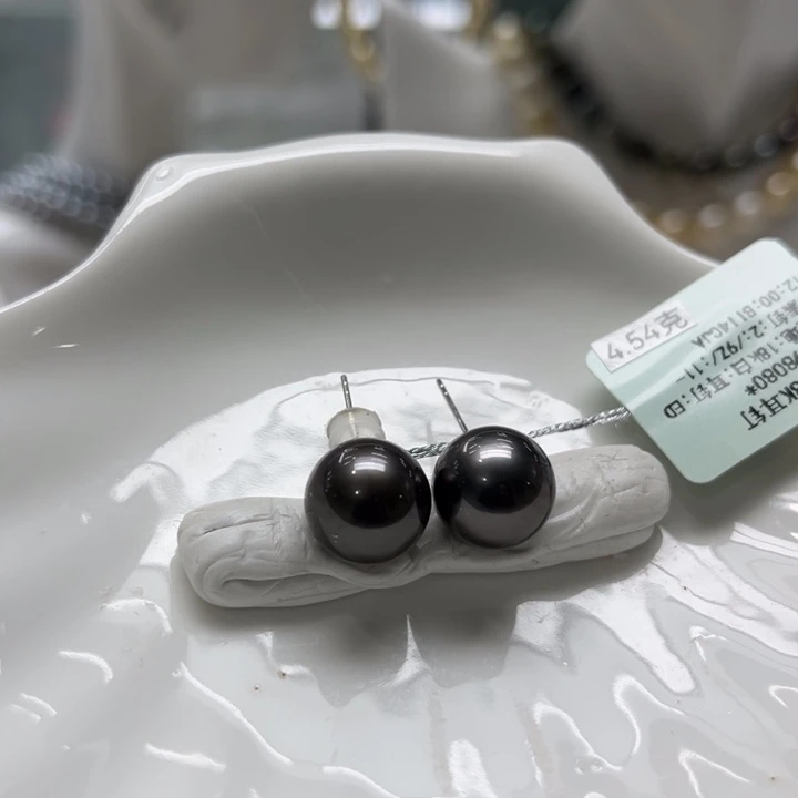 海水珍珠耳饰18K金镶嵌11-12mm
