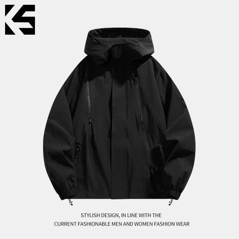 KINGSALUTE户外机能风情侣连帽防风冲锋衣休闲运动外套YF2372