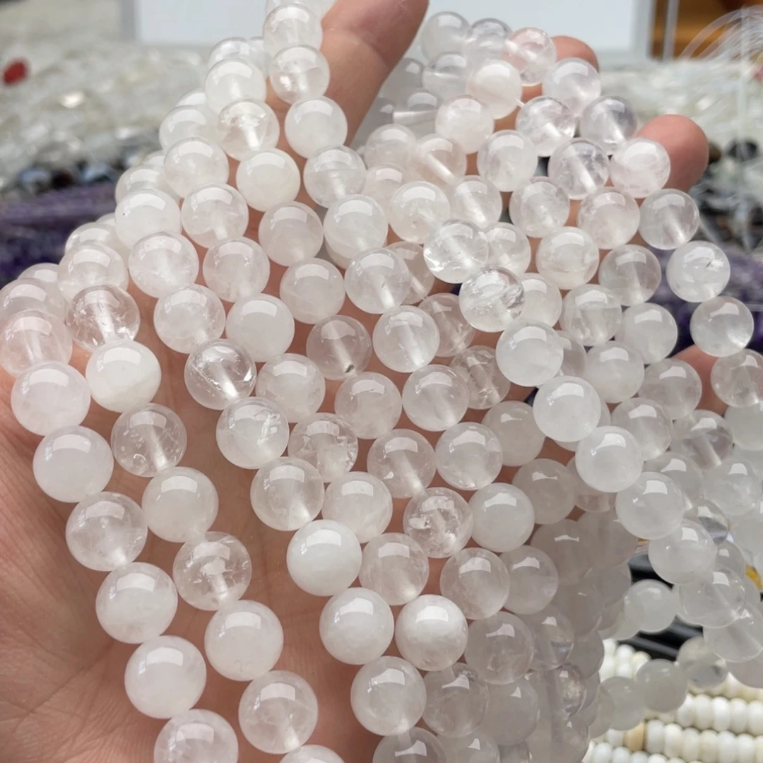 玛瑙/玉髓合金珠宝半成品一条装卡10mm白水白阿赛圆珠