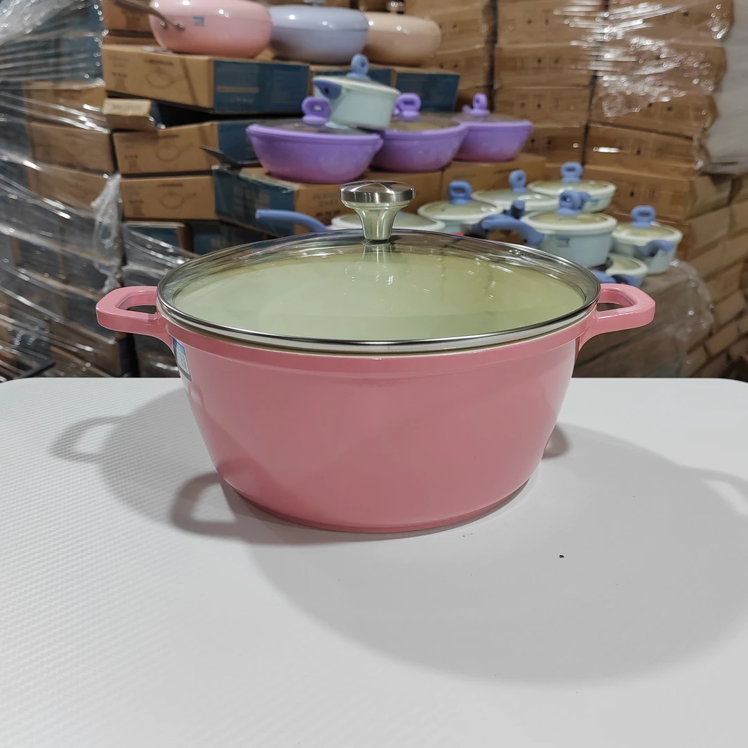 欧乐厨24cm粉色珐琅汤锅家用高品质焖炖煮汤锅不挑灶多功能料理锅