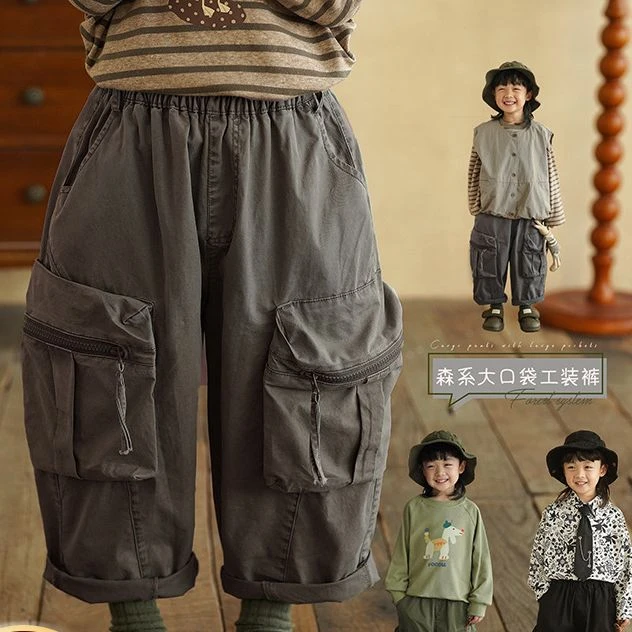 砚台家童装森系男童大口袋工装裤2025春款儿童休闲裤ST-810工装裤