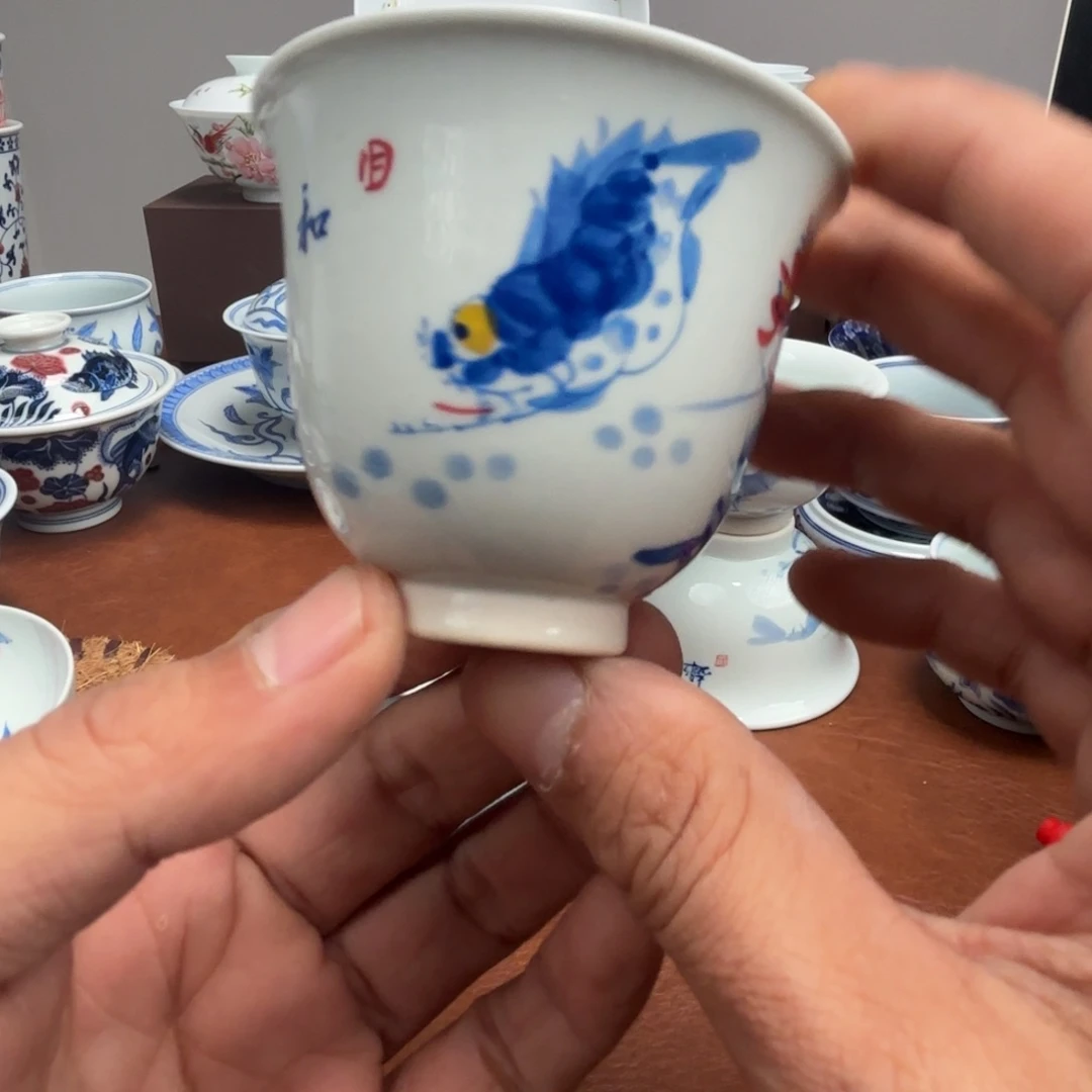 陶摆件微瑕手绘鳜鱼铃铛杯景德镇发货