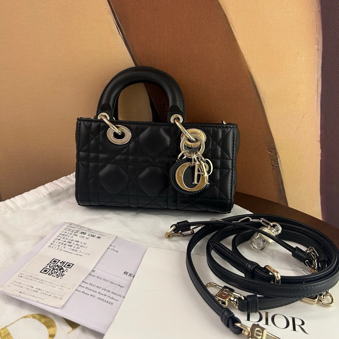 95新 DIOR/迪奥 Dior 横版戴妃黑金超迷你手袋