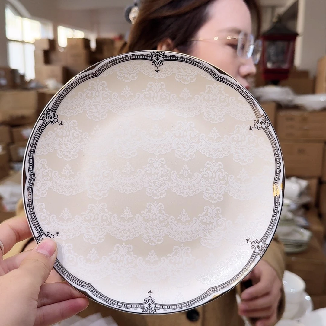 骨瓷高骨骨瓷8英寸20cm平盘2只外贸骨瓷