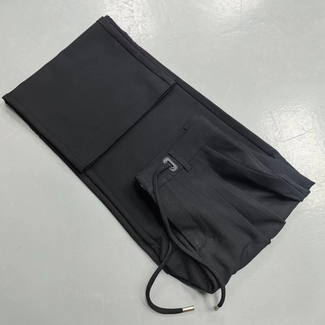 南油玲姐-黑色系带直筒休闲裤68018