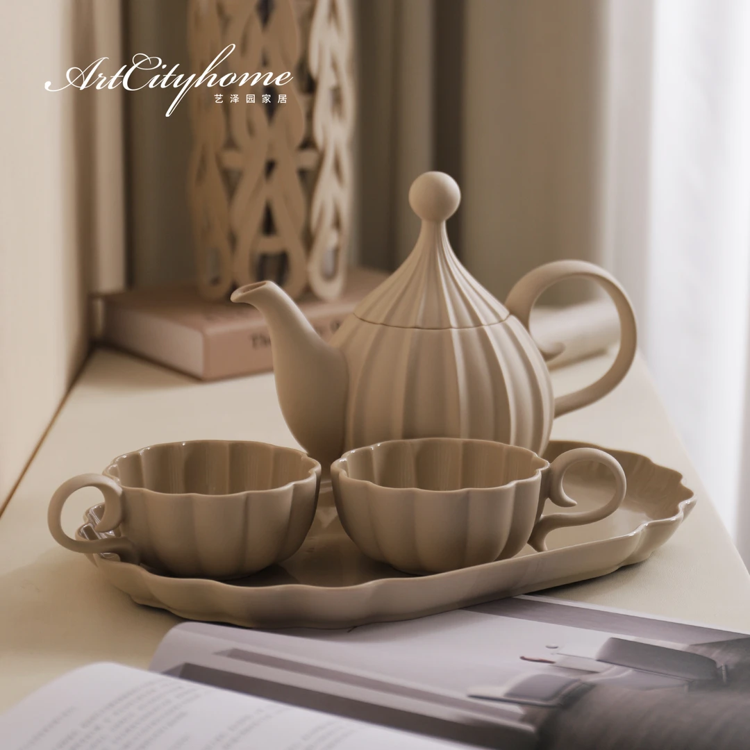 法式奶油风陶瓷南瓜茶具礼盒套装高级感花型咖啡杯碟待客乔迁礼物