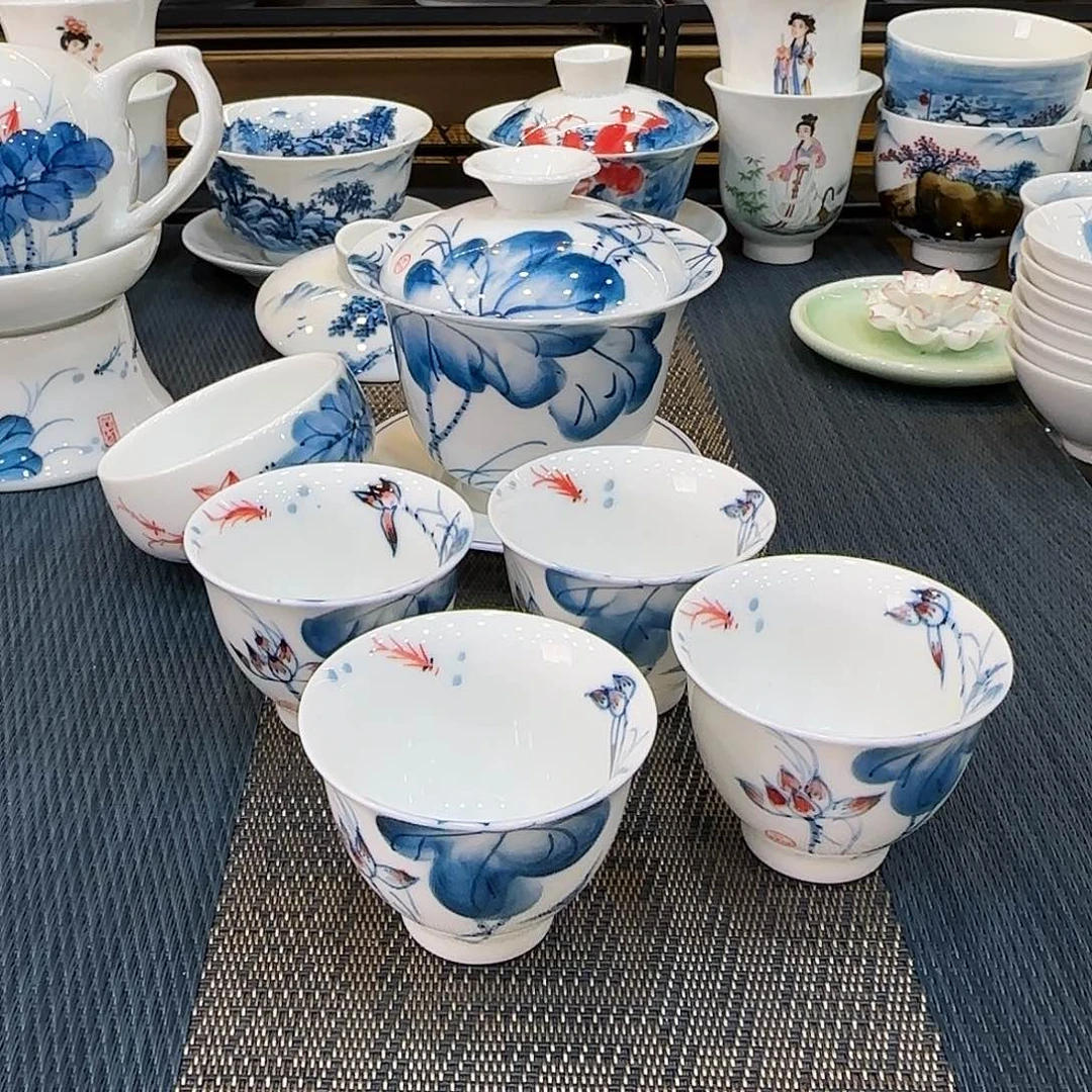 吴氏品雅内外绘小鱼杯4个装