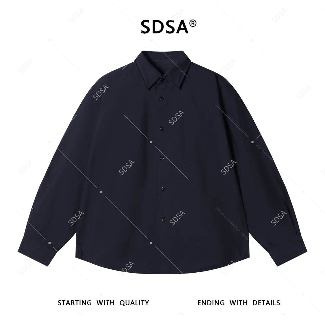 SDSA男士2025新款轻奢痞帅男装潮牌纯色翻领纽扣衬衫百搭时尚衬衣