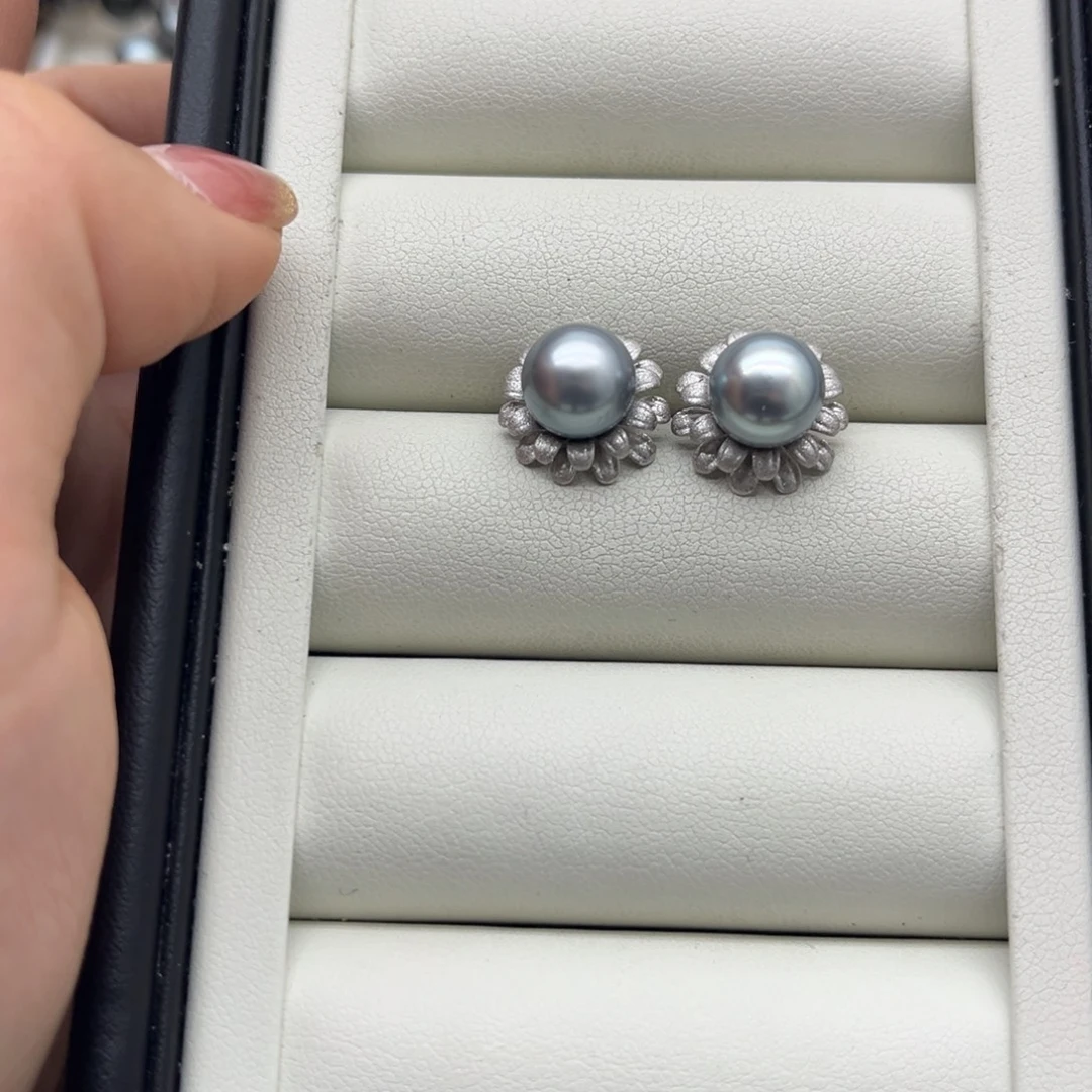 海水珍珠银S925镶嵌耳饰