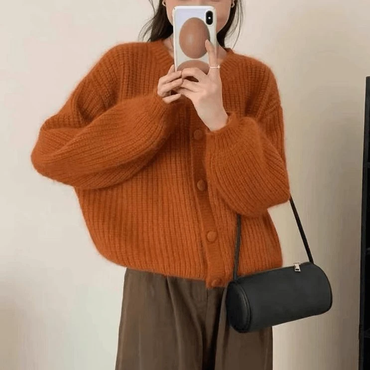 【原版加厚】蜜熊绒短款毛衣外套女韩版百搭秋冬软糯针织开衫上衣