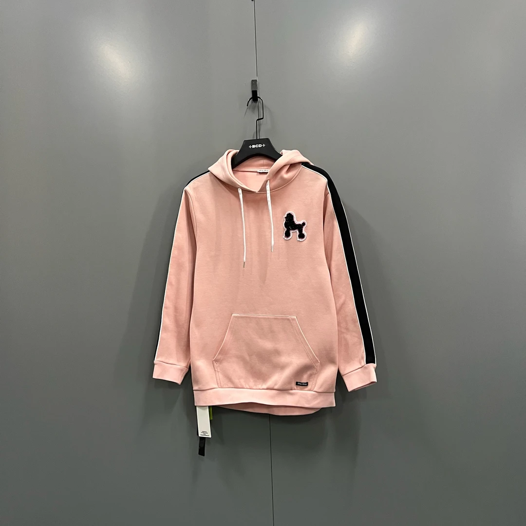 95新 MIU MIU/缪缪 tt5 粉色珠片小狗刺绣帽衫 M码/95新/610159