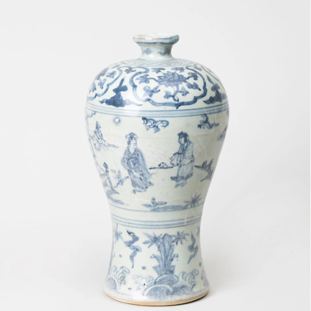 【古董】24、明中期 青花携琴访友图梅瓶