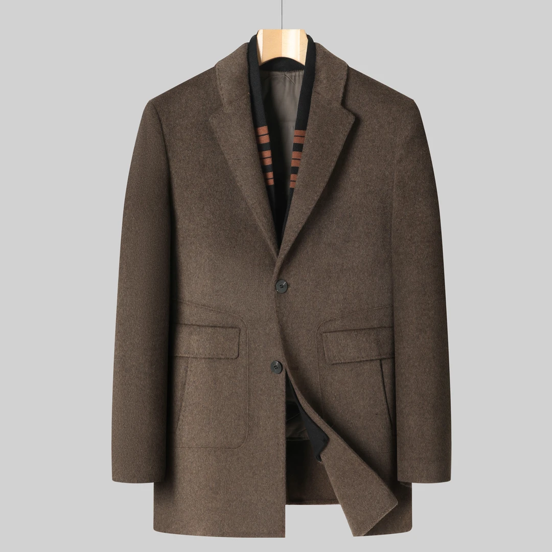 冬季新款男士双面70%绵羊毛大衣商务休闲保暖可脱卸鸭绒马甲9818