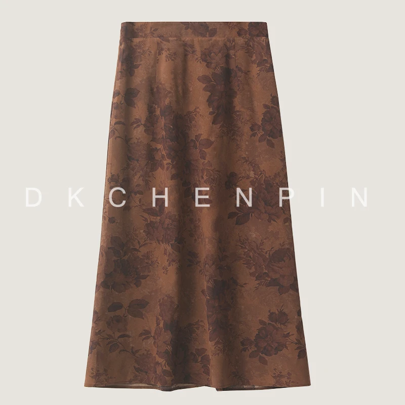 呈品后松紧腰新中式气质高腰桑蚕丝显瘦休闲百搭复古半身裙06B260