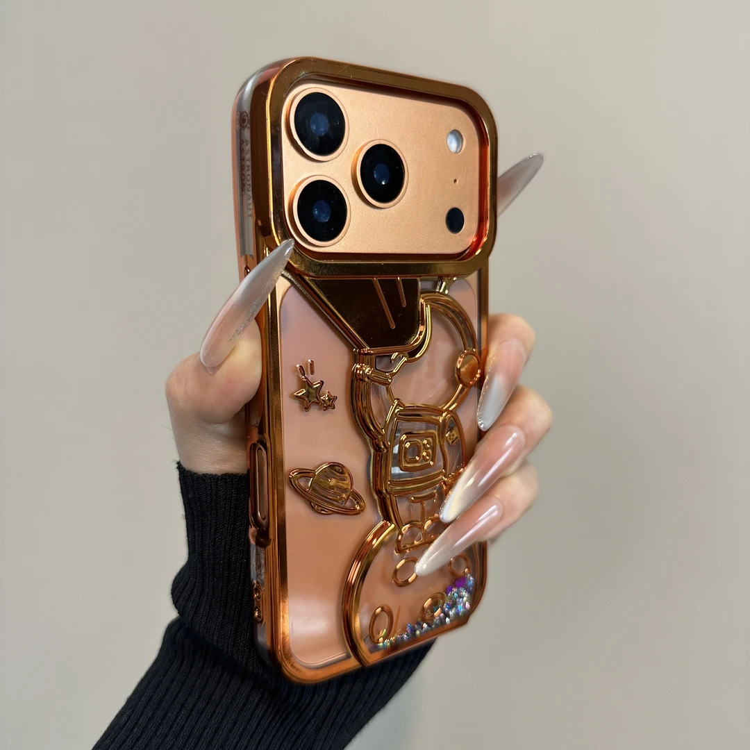 创意宇航员流沙电镀软壳适用苹果16/17promax手机壳15/14/13时尚