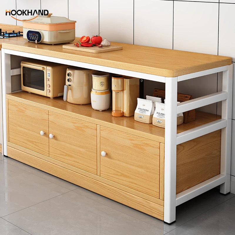 厨房多功能置物架橱柜落地切菜桌子工作台多层微波炉收纳柜窄边柜
