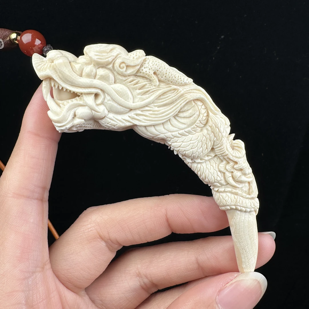 K8563天然猛犸牙雕刻鬼工 龙牙尖 18*9.5mm支持鉴定 假一罚四