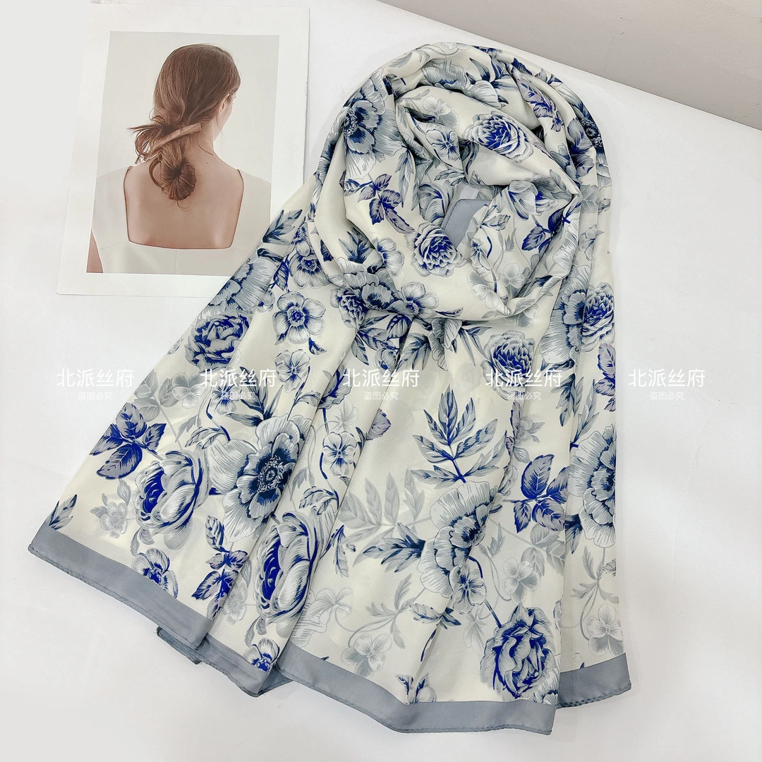【青花瓷】北派A180*90香云缎 时尚高端气质印花长巾