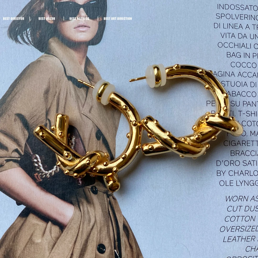 黄铜耳饰 轻奢个性荆棘打结设计耳圈86