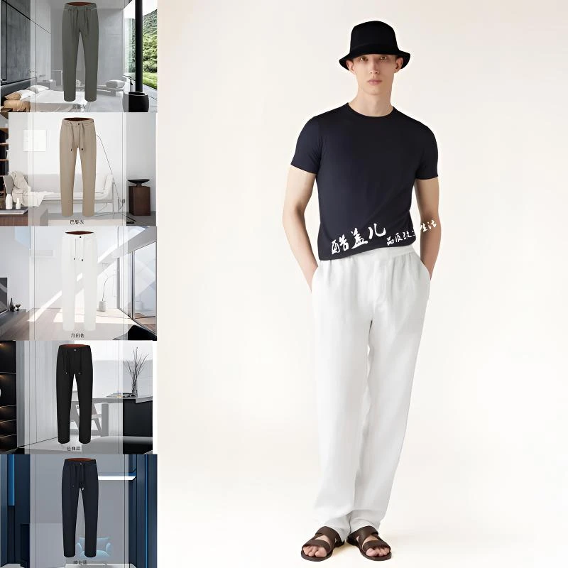 意奢高端！亚麻天丝莱赛尔春夏男士垂坠柔软透气简约老钱风休闲裤