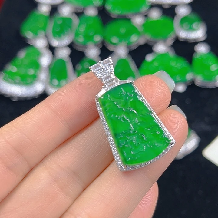 翡翠银S925镶嵌吊坠(不含链)