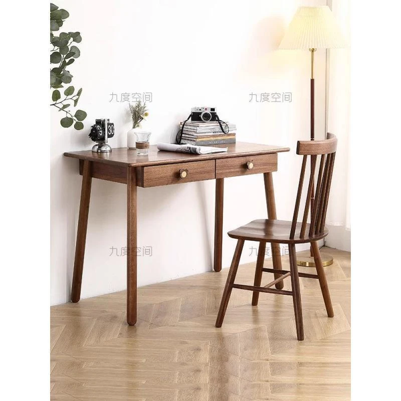 极简原木风全实木书桌椅组合 北美黑胡桃木书桌电脑桌