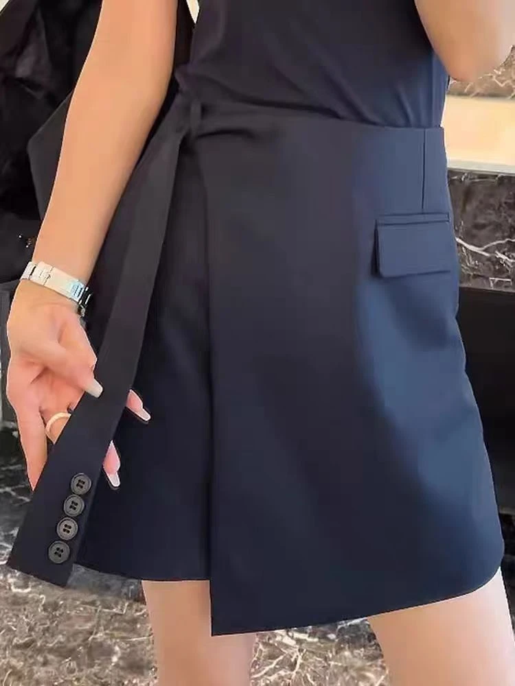 制服不规则藏青色女款短裙高腰