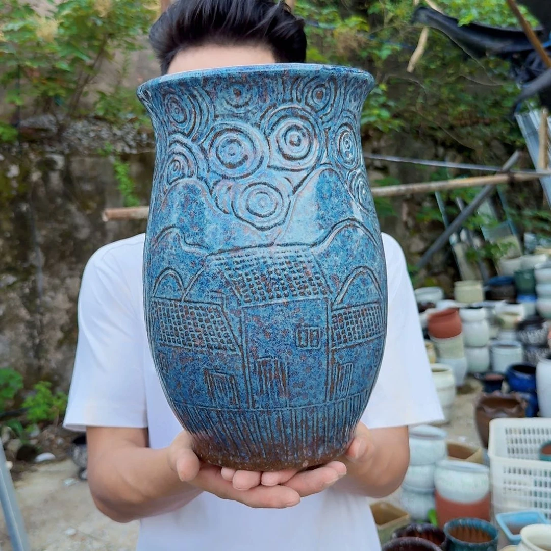 紫砂花盆口19高30（一个房子武蓝