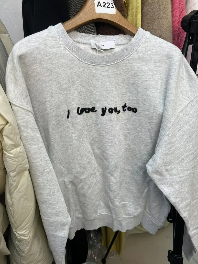 11AN 早春新款 小磨破边 立体字母简单灰白色卫衣