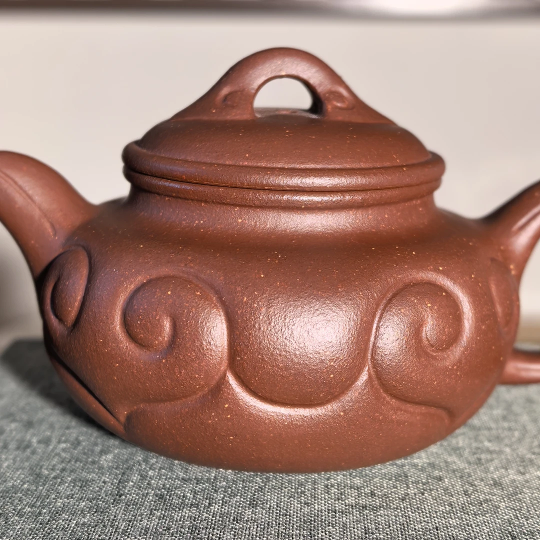 仿古如意壶，黄龙山原矿紫泥，半手工250cc