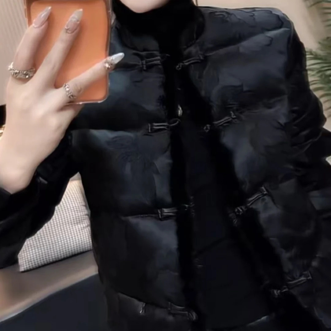 米欧严选2025冬季新款时尚气质休闲立领毛毛边新中式棉服棉衣外套