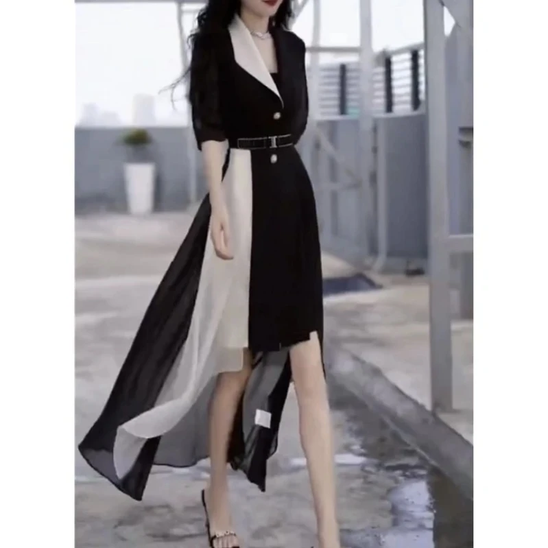 2025夏季时尚新款气质洋气优雅轻奢显瘦高级感黑白拼色女版连衣裙