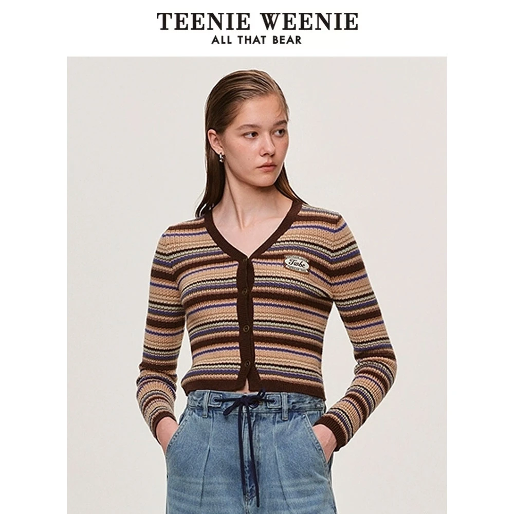 【达人专属】TeenieWeenie小熊女装针织开25衫条纹上衣TTCK255209N
