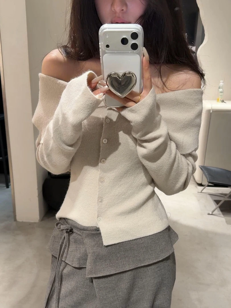 秋季一整套女装2025新款韩系简约单排扣针织上衣高腰阔腿裤两件套