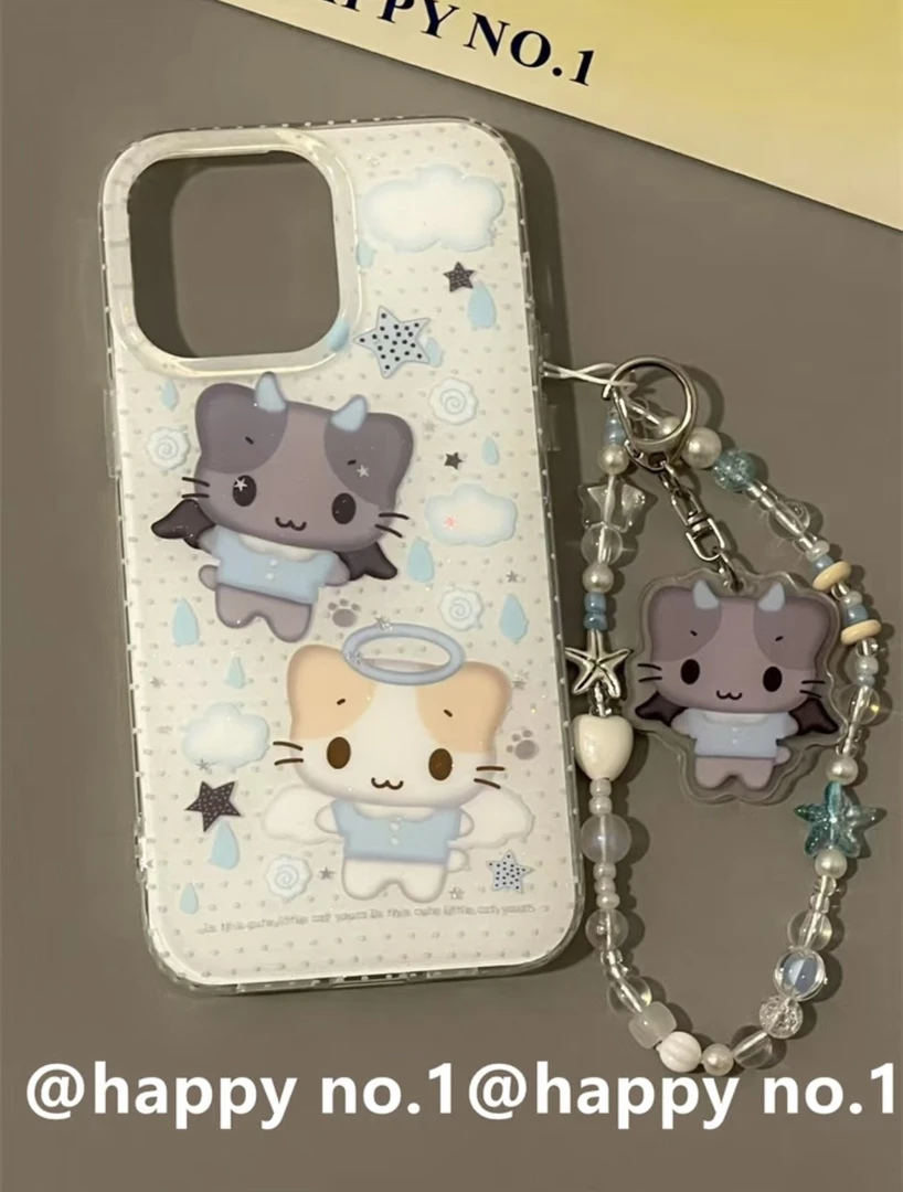 可爱蓝色天使古早小猫适用苹果14iPhone13手机壳防摔12全包防水