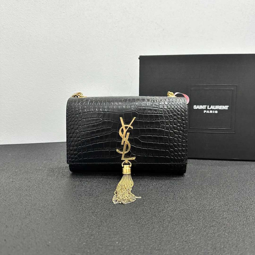 未使用 YSL/圣罗兰 壹所奢品YSL kate 鳄压纹 流苏小号 黑金 高