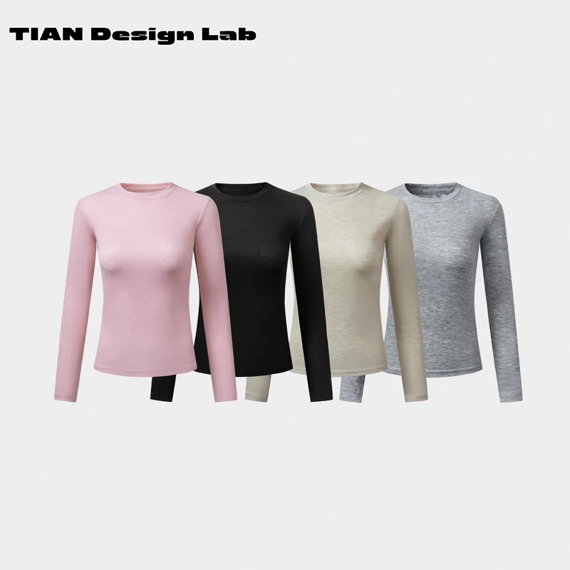 Tian design lab简约秋冬保暖绵羊毛显瘦白色打底衫长袖t恤女
