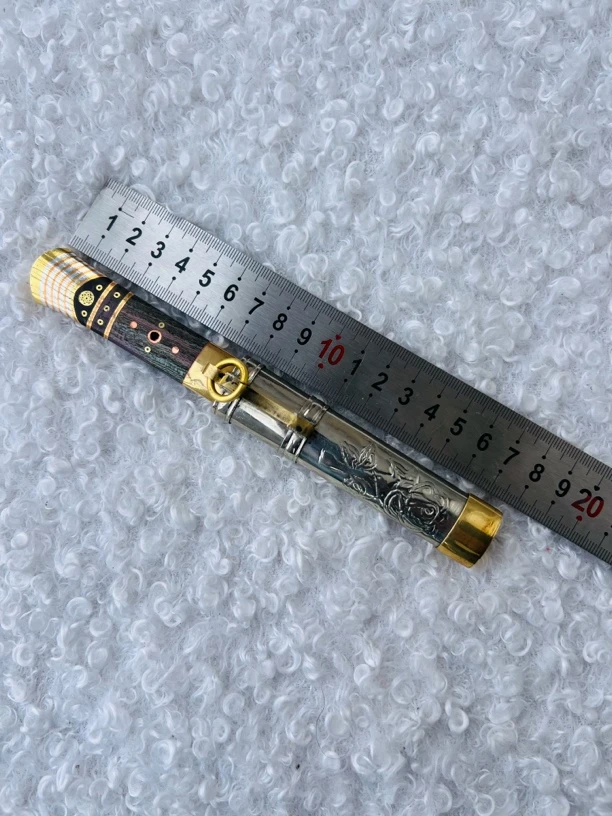 固化木什样锦大河家精品折花吃肉水果刀白铜錾花老师傅作品收藏把