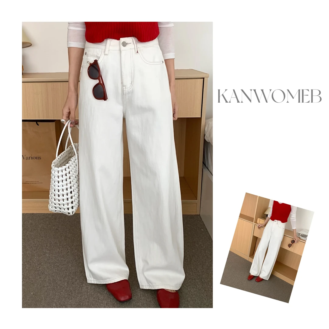 【媚儿推荐】白色窄版直筒牛仔裤